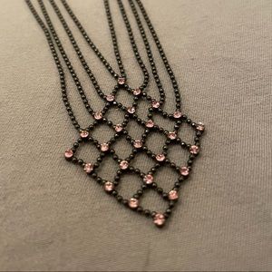 Cute dark metal necklace with pink stones